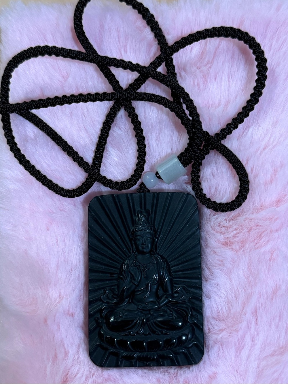 Certified Black Jade Carved Buddha Pendant Necklace on Black Cord